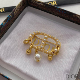 Dior 30 Montaigne Brooch Metal And White Resin Pearls Gold