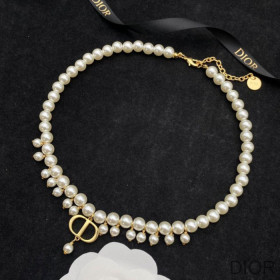 Dior 30 Montaigne Choker Gold Finish Metal and White Resin Pearls Gold
