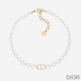 Dior 30 Montaigne Choker Metal and White Resin Pearls Gold