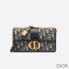 Dior 30 Montaigne East West Bag With Chain Oblique Motif Canvas Blue