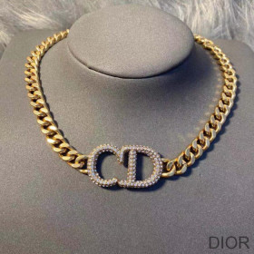 Dior 30 Montaigne Necklace Metal And White Crystals Gold