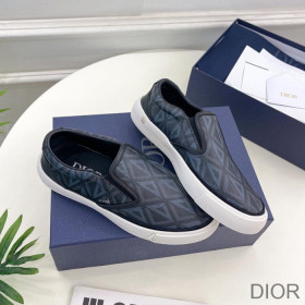 Dior B101 Slip on Sneakers Unisex CD Diamond Motif Canvas and Smooth Calfskin Black