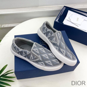 Dior B101 Slip on Sneakers Unisex CD Diamond Motif Canvas and Smooth Calfskin Grey
