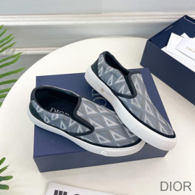 Dior B101 Slip on Sneakers Unisex CD Diamond Motif Canvas and Smooth Calfskin Grey/Navy Blue