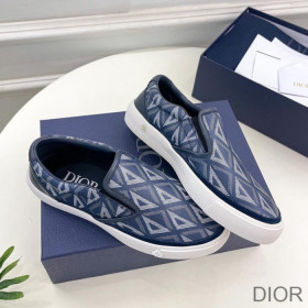 Dior B101 Slip on Sneakers Unisex CD Diamond Motif Canvas and Smooth Calfskin Navy Blue