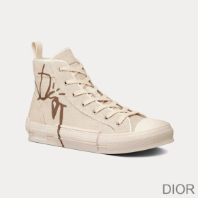 Dior B23 High Top Sneakers Unisex Cactus Jack Dior Motif Canvas Beige