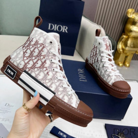 Dior B23 High Top Sneakers Unisex Oblique Motif Canvas Brown