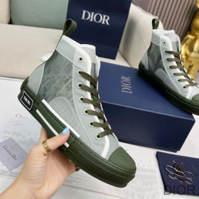 Dior B23 High Top Sneakers Unisex Oblique Motif Canvas Green