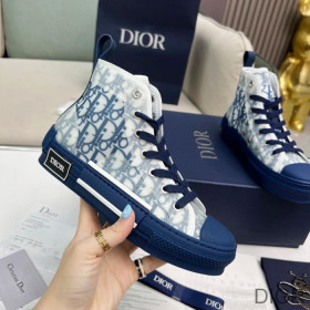 Dior B23 High Top Sneakers Unisex Oblique Motif Canvas Navy Blue