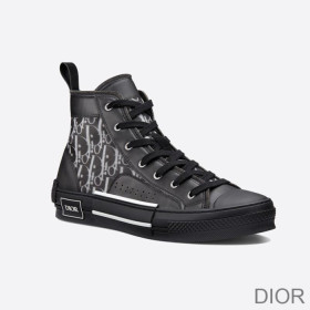 Dior B23 High Top Sneakers Unisex Oblique Motif Canvas with Calfskin Black