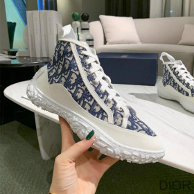 Dior B28 High Top Sneakers Unisex Oblique Motif Canvas and Rubber Blue