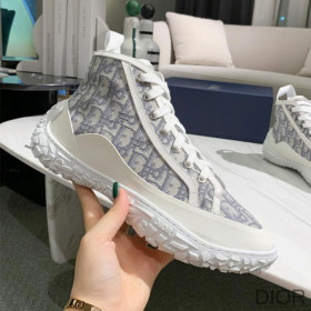 Dior B28 High Top Sneakers Unisex Oblique Motif Canvas and Rubber Grey