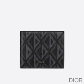 Dior Bi Fold Wallet CD Diamond Motif Canvas Black