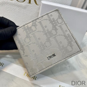Dior Bi Fold Wallet Oblique Galaxy Leather Grey