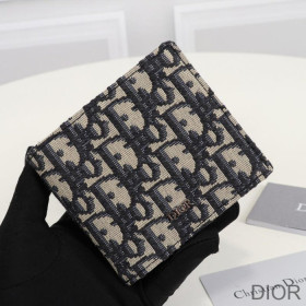 Dior Bi Fold Wallet Oblique Motif Canvas Blue
