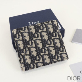 Dior Bi Fold Wallet Oblique Motif Canvas Blue