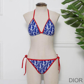 Dior Bikini Women Oblique Jacquard Cotton Blue/Red