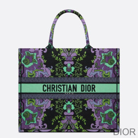 Dior Book Tote Indian Purple Motif Canvas Multicolor