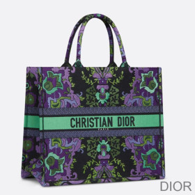 Dior Book Tote Indian Purple Motif Canvas Multicolor