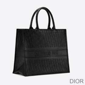 Dior Book Tote Oblique Embossed Calfskin Black Bag
