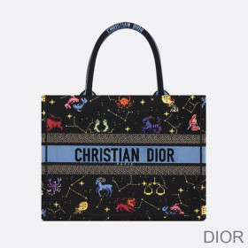 Dior Book Tote Pixel Zodiac Motif Canvas Black Bag