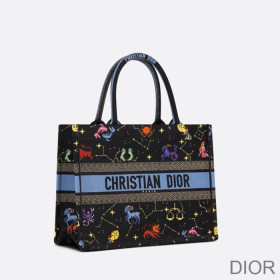Dior Book Tote Pixel Zodiac Motif Canvas Black Bag