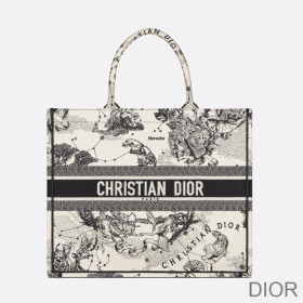Dior Book Tote Toile de Jouy Zodiac Motif Canvas White Bag