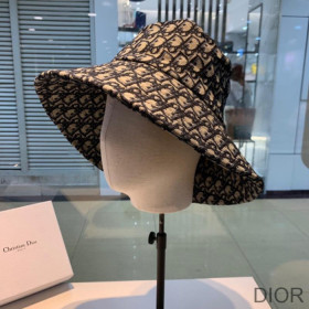 Dior Bucket Hat Oblique Cotton Navy Blue