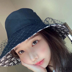Dior Bucket Hat Teddy Oblique Cotton With Veil Navy Blue
