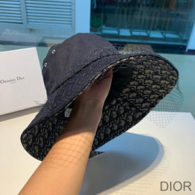 Dior Bucket Hat Teddy Oblique Cotton With Veil Navy Blue