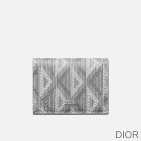 Dior Business Card Holder CD Diamond Motif Canvas Grey