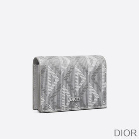 Dior Business Card Holder CD Diamond Motif Canvas Grey
