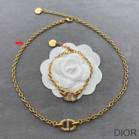 Dior CD Necklace Metal and Silver Crystals Gold