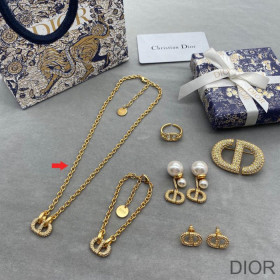 Dior CD Necklace Metal and Silver Crystals Gold