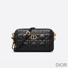Dior Caro Double Pouch Cannage Calfskin Black