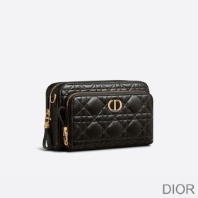 Dior Caro Double Pouch Cannage Calfskin Black