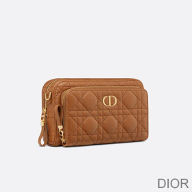 Dior Caro Double Pouch Cannage Calfskin Brown