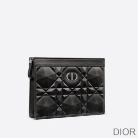 Dior Caro Zipped Pouch with Chain Cannage Calfskin with Diamond Motif Black
