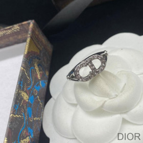 Dior Clair D Lune Ring Palladium Finish Metal and Silver Crystals Silver