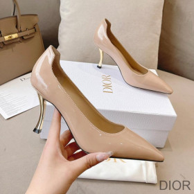 Dior D Fame Pumps Women Patent Leather Apricot