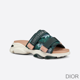 Dior D Wander Slides Women Camouflage Tie & Dior Technical Fabric Green