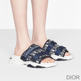 Dior D Wander Slides Women Oblique Technical Fabric Blue