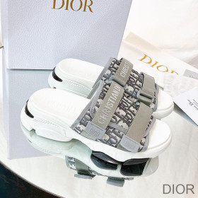 Dior D Wander Slides Women Oblique Technical Fabric Grey