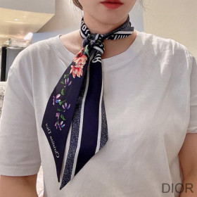 Dior Mitzah Twill D Floral Silk Navy Blue