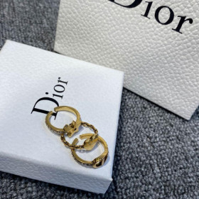 Dior Open Chain Knuckle Ring Set Metal and White Crystals Gold