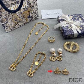 Dior Petit CD Stud Earrings Metal and Silver Crystals Gold