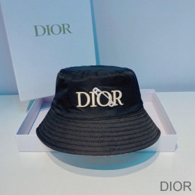 Dior Reversible Bucket Hat Safety Pin Logo Houndstooth Cotton Black