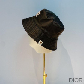 Dior Reversible Bucket Hat Safety Pin Logo Houndstooth Cotton Black