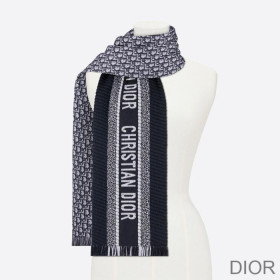 Dior Reversible Scarf University Oblique Silk and Wool Navy Blue