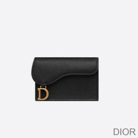 Dior Saddle Flap Card Holder Grained Calfskin Black
